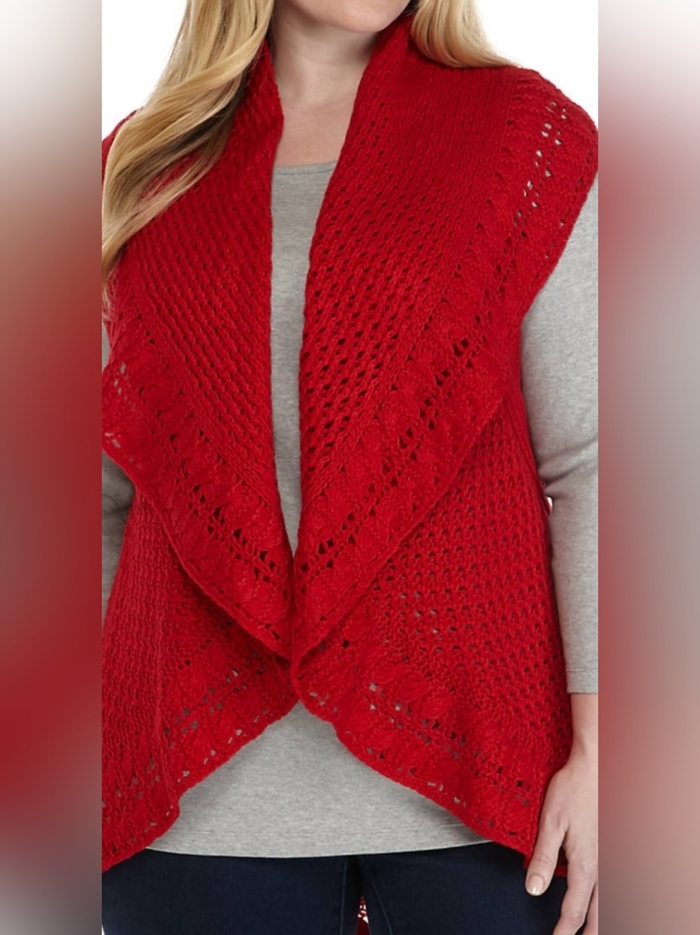 New Directions Red Crochet Women's Circle Vest/Pi Shawl